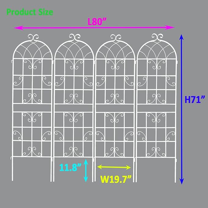 4 Pack Metal Garden Trellis 71 X 19.7 Rust-Resistant Trellis for Climbing Plants Outdoor Flower Support Cream White Iron Rust-Resistant Outdoor Garden Seasonal Decor