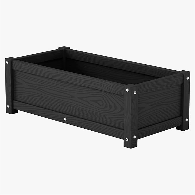 HDPE Planter Box All-Weather Outdoor Garden Bed Easy to Assemble Drainage System Low Maintenance Non-Fading for Flower/Herb/Seed (Black)