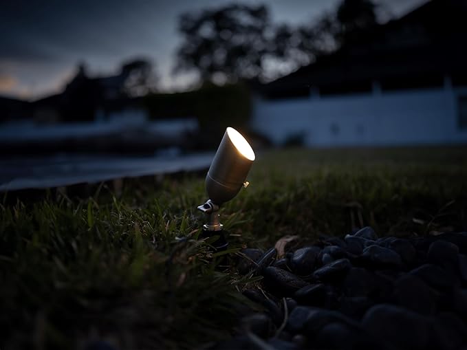 12V Brass Outdoor Spotlight 4-Pack Kit (Bronze) with 5W 2700K Warm White MR16 LED Bulbs for Low Voltage Landscape Lighting of Yard Lawn Garden Patio Trees &amp House