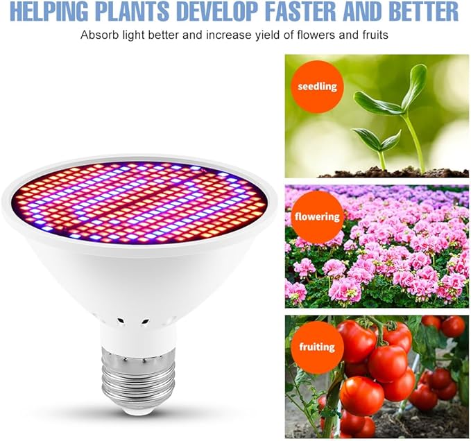 4Pcs 25W LED Indoor Seedlings Cultivation Lamp AC85-265V Red Blue E26/E27 Greenhouse Hydroponic Planting Fill Lamps UV/IR Vegetables Fruits Flower Moss Succulent Cactus Potting Cultivation Lighting