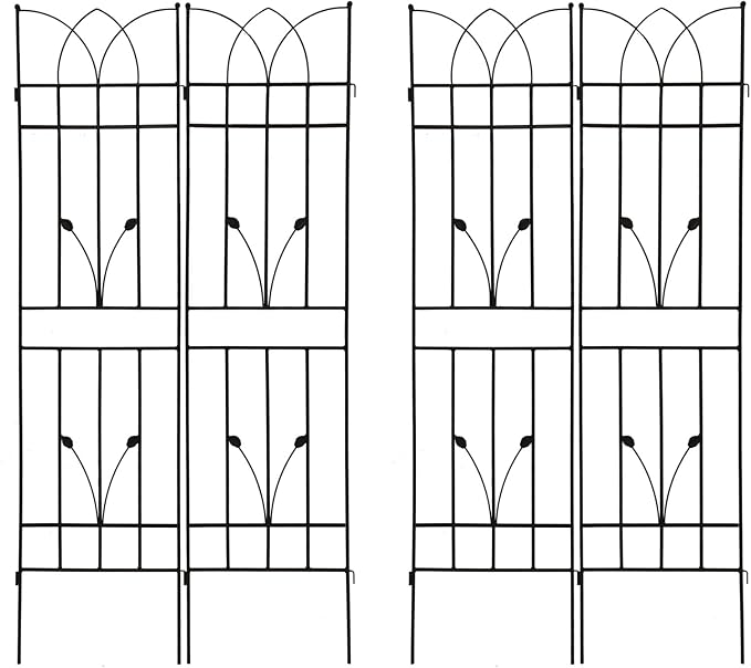 4 Pack Trellis for Climbing Plants Outdoor 6 FT Tall Galvanized Steel Garden Trellis for Patio Lawn Wall Decor Plant Trellis for Vine Cucumber Tomato Flower Clematis Roses Black