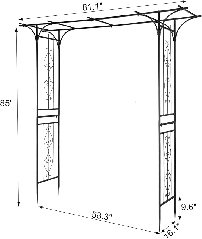 7FT Metal Garden Arch Trellis Heavy Duty Metal Garden Arbor with Stakes for Climbing Plants Outdoor Patio Stable Trellis Arch for Wedding Ceremony Party 81 L x 16 W x 85 H Black 16mm