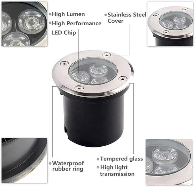 6PCS Landscape Lights - Outdoor Buried Lights AC85-265V IP66 Waterproof Recessed LED Spotlight Round Ground LED Spotlight for Villas Stair Step Lawn Lighting(Warm White12W)