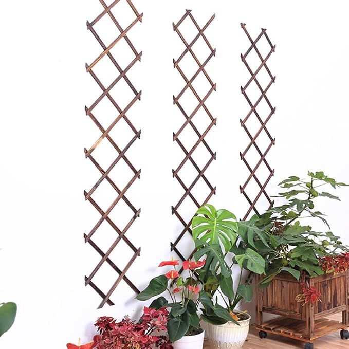 Carbonized Wood Expandable Garden Trellis 44cm X 22cm Thickened 0.9cm Plant Climb Support for Outdoor Vines and Climbing Plants