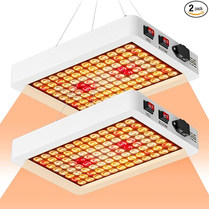 2Pcs 500W LED Plant Lamps UV/IR Integrated with Veg/Bloom Modes 100-277V Universal Voltage Sunlike Fill Lights for Indoor CultivationGreenhouse Tents &amp Hydroponic Gardens US Plug with Hooks