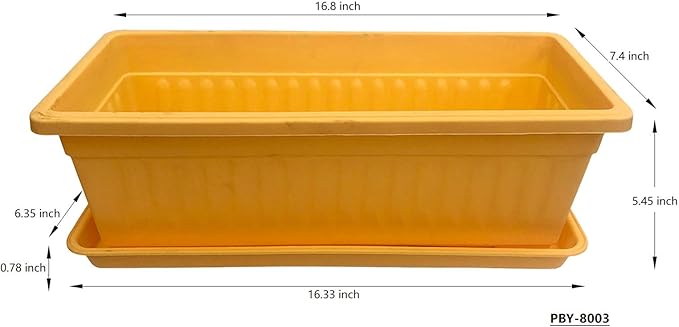 5 pcs / Length 16.8 Yellow Color Plastic Planter Window Box with Tray/ for Flower Vegetables Plants Nursery Seedling in The Garden Patio  Indoor Outdoor