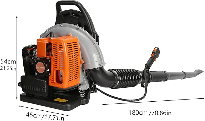 63CC Backpack Leaf Blower Gas Powered 3HP 2-Stroke Engine 665CFM High Velocity Air Cooling System Adjustable Backpack Blowers Gas for Lawn Garden Yard Snow Gutter Cleaning (Power Orange)