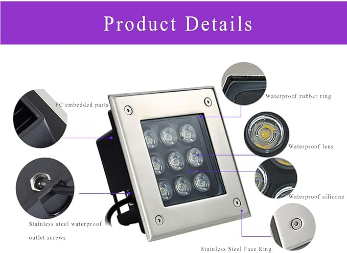 Outdoor Ground Lights Square LED Underground Light IP66 Waterproof AC85-265V Recessed Buried Lights for Garden Lawn Patio Deck Pathway Yard Walkway Landscape Spotlight(Warm White3W) (White 24W)
