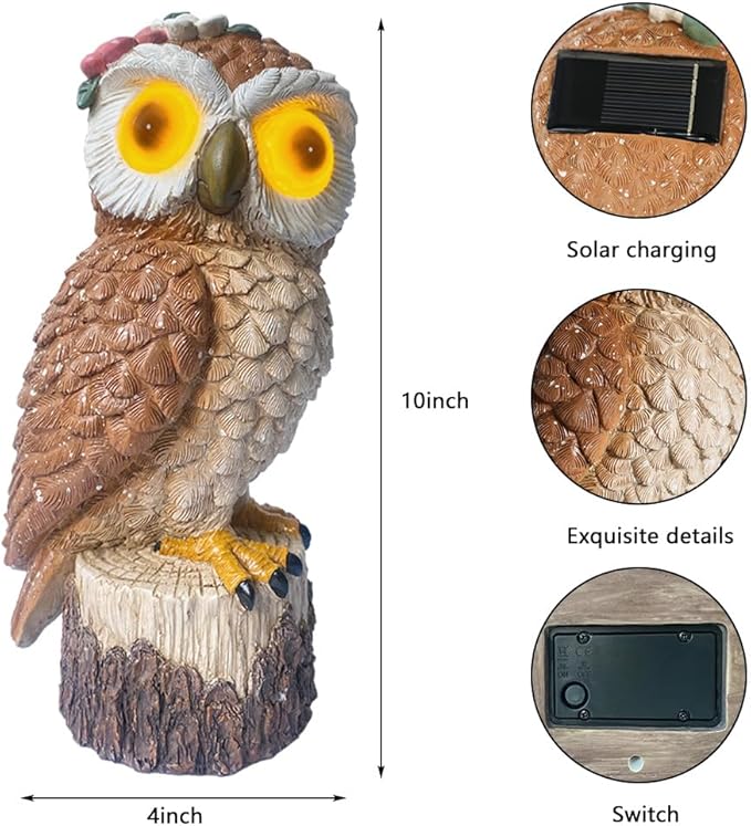 1 KINGO Fake Owl Decoy Bird Deterrents for Outside Solar Powered LED Eyes &amp Ultrasonic Deterrent Scarecrow Owl Decoys to Scare Birds Away Bird Repellent Devices Outdoor Resin Garden Statues