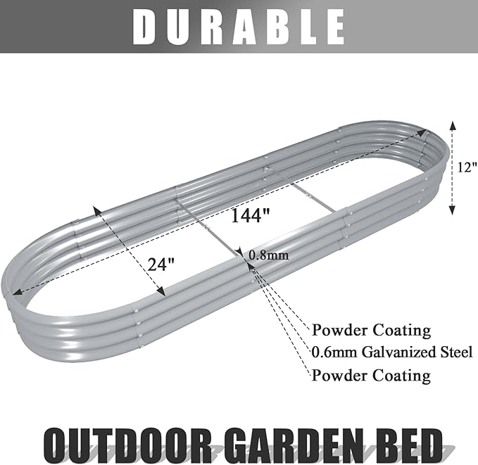 12x2x1ft Galvanized Raised Garden Bed 12 Tall Metal Raised Beds for Gardening Kit Bottomless Above Ground Planter Boxes for Outdoor Plants Vegetables Flowers Herbs Fruits Rust Resistant Grey