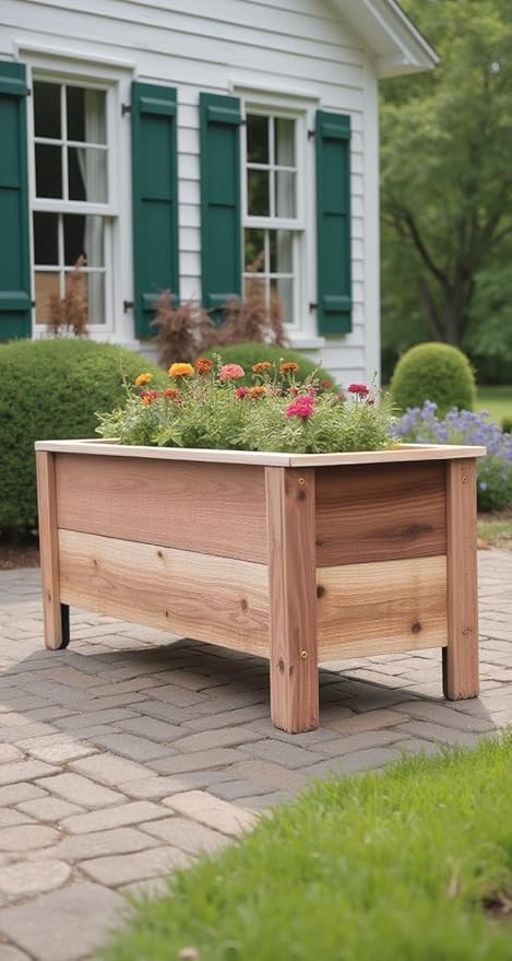 Cedar Raised Garden Bed Planter Box with Legs – Heavy Duty Outdoor Wooden Planter for Vegetables &amp Flowers No Bending Elevated Design Custom Size Handmade in USA (18in x 15.5in x 16in)