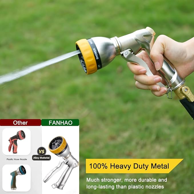 FANHAO Garden Hose Nozzle Sprayer 100% Heavy Duty Metal Water Hose Sprayer with 7 Spray Patterns High Pressure Spray Nozzle for Watering Plants &amp Lawns Washing Cars &amp Pets