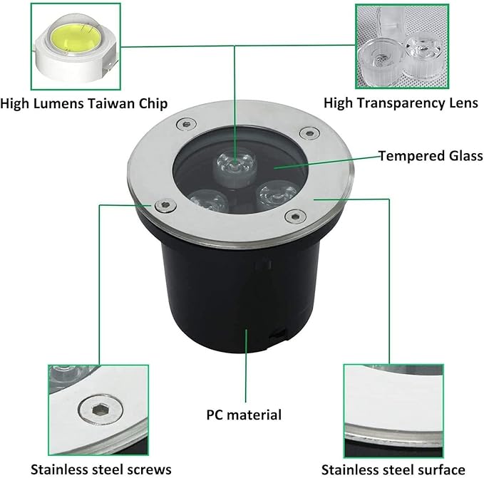 3W RGB Outdoor Recessed Spotlight - IP65 Waterproof LED Buried Light for Garden Landscape Pathway (Blue 3W-24V &amp White 3W)