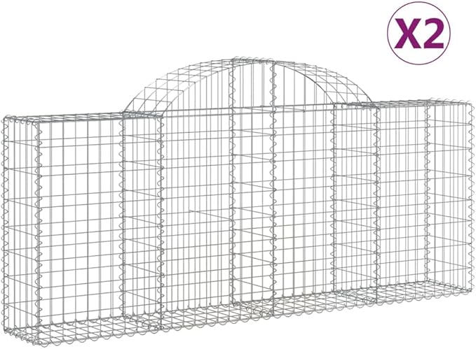 Gabion Basket Set of 2 Silver Galvanized Iron Large Rectangular 78.7x11.8x31.5 Inch Outdoor Garden Retaining Wall Durable Landscape Barrier