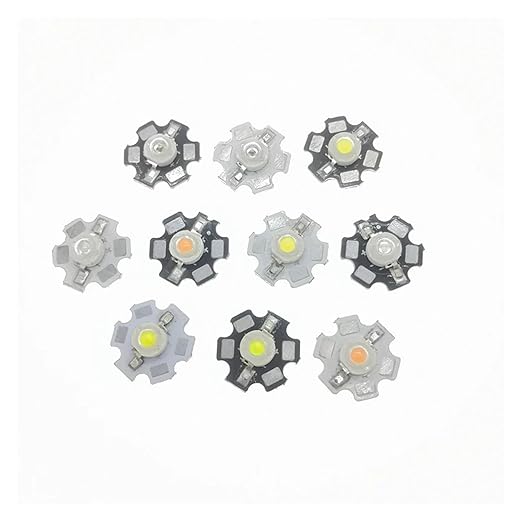50pcs 1W 3W High Power LED Diodes Cold/Warm White/Red/Green/Blue/Yellow 660nm 445nm Plant Grow Light Source with 20mm Star PCB(Cold White 6500K1W with White PCB)