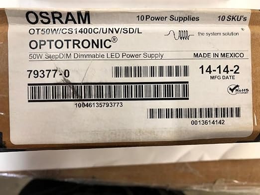10 Pieces Osram Optotronic 79377 OT50W/CS1400C/UNV/SD/L Constant Current 50 Watt Step-Dimmable LED Driver 21-50VDC