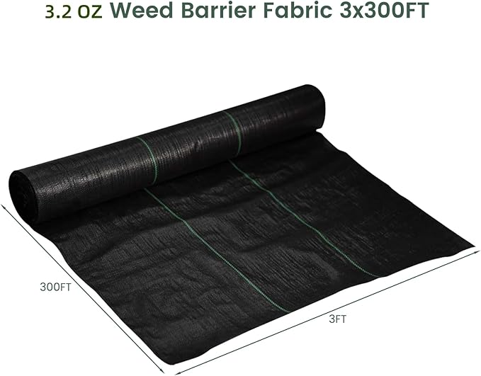 Weed Barrier Fabric 3.2OZ 3x300FT Weed Barrier Landscape Fabric Garden Fabric Weed Barrier for Flower BedDrivewayGarden and GreenhouseBlack3x300FT3.2OZ