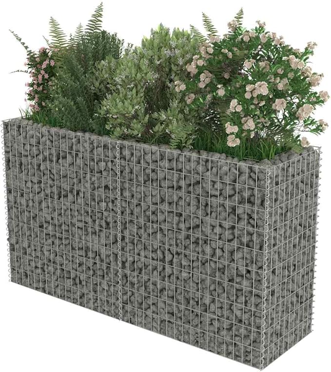 Gabion Raised Bed 70.9x70.9x39.4 in Silver Galvanized Steel Rectangular Planter Box Heavy Duty 3099 lbs Capacity Rustproof Outdoor Garden Fence for Backyard Patio Yard