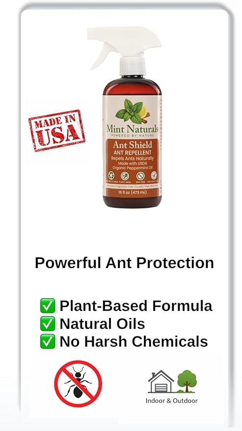 Natural Ant Repellent Spray – USDA Organic Peppermint Oil Formula that Helps Deter Ants 16 oz – Made in USA by Mint Naturals