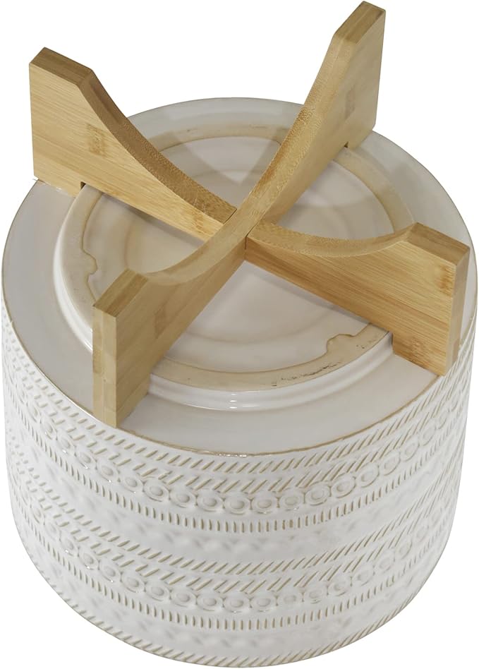 Generic 10 Tribal Planter W Wood Stand Beige
