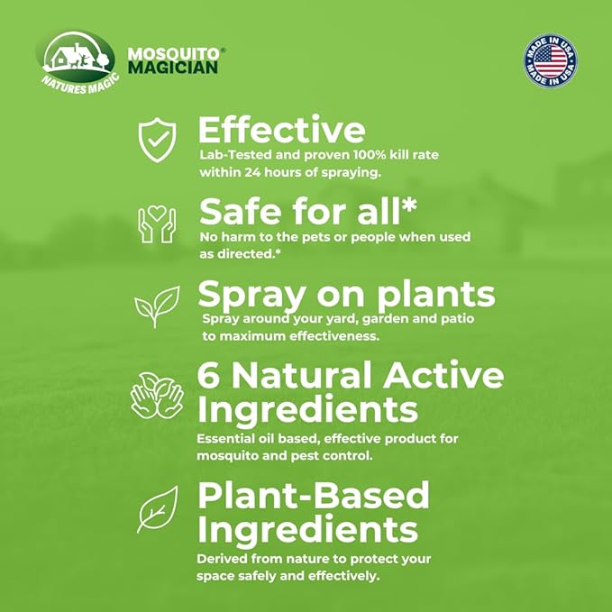 Mosquito Magician Indoor and Outdoor Flea &amp Tick Spray - Use for Carpet Furniture Bedding Couches &amp Pets – Plant-Sourced with Essential Oil – Rosemary 16 OZ