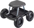 Rolling Garden Cart Scooter with Seat and Utility Tool Storage Tray Black