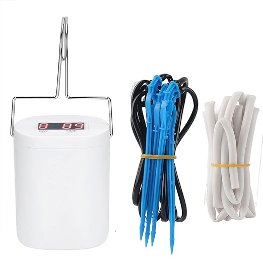 Intelligent Charging Potted Plant Timing Watering Kit Automatic Drip Irrigation System Watering Controller with 4 Outlet Dripper for Indoor Outdoor Plants Rechargeable