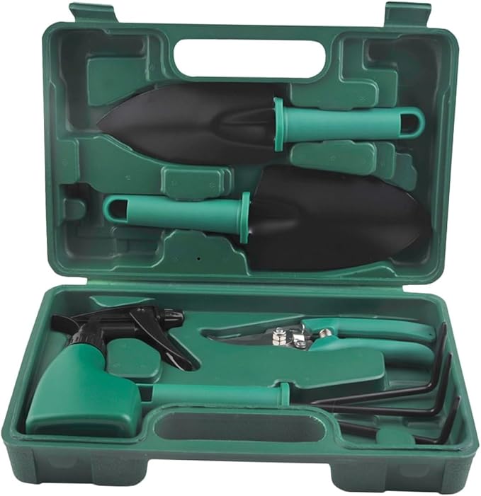 Garden Tool Set with Stainless Steel Shovel Rake Pruning Shears 5pcs Portable Gardening Kit for Outdoor Planting and Lawn Care with Carrying Case