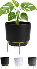 Bloem Hopson Decorative Resin Cachepot with Metal Stand 10 Indoor and Outdoor Planter with Gold Metal Stand Black