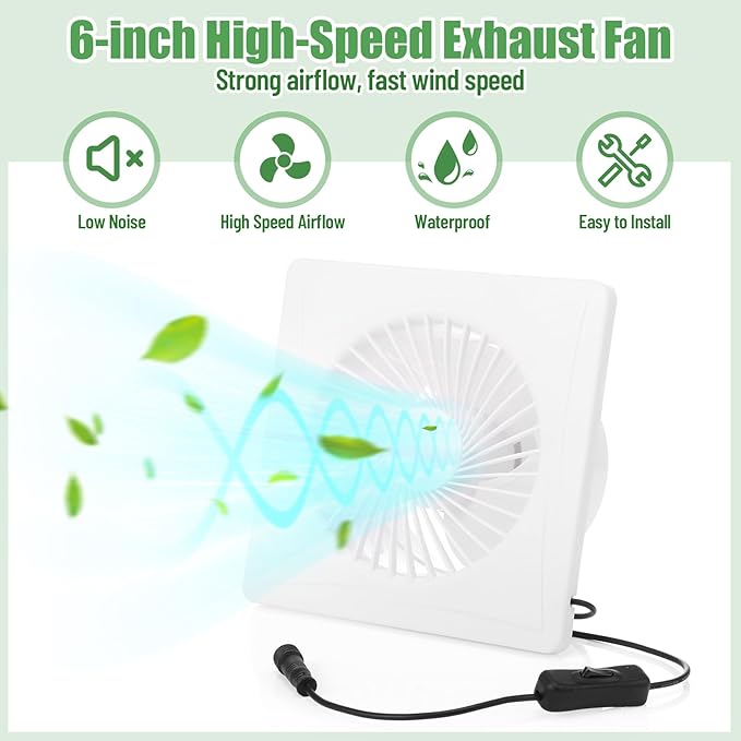 6 Solar Powered Exhaust Fan + 15W Solar Panel High Speed Exhaust Fan with Anti Backflow Valve and Switch Waterproof Solar Powered Fan Kit for Outside Warehouse Shed Kitchen Attic