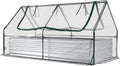 HAPPYGRILL Raised Garden Bed with Cover Galvanized Metal Planter Box Kit w/2 Large Zipper Mesh Screen Windows Outdoor Raised Beds for Gardening Flowers Vegetables (Silver)