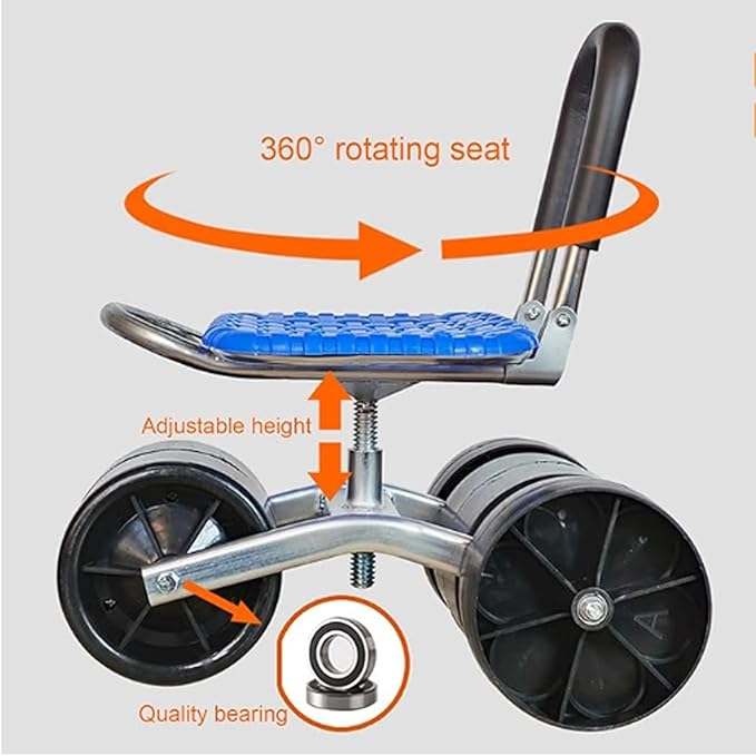 Gardening Bench Seat with Wheels Foldable Garden Cart Stool Work Seats Outdoor Steerable Stools for Patio Lawn Yard(sanlunB1-2)