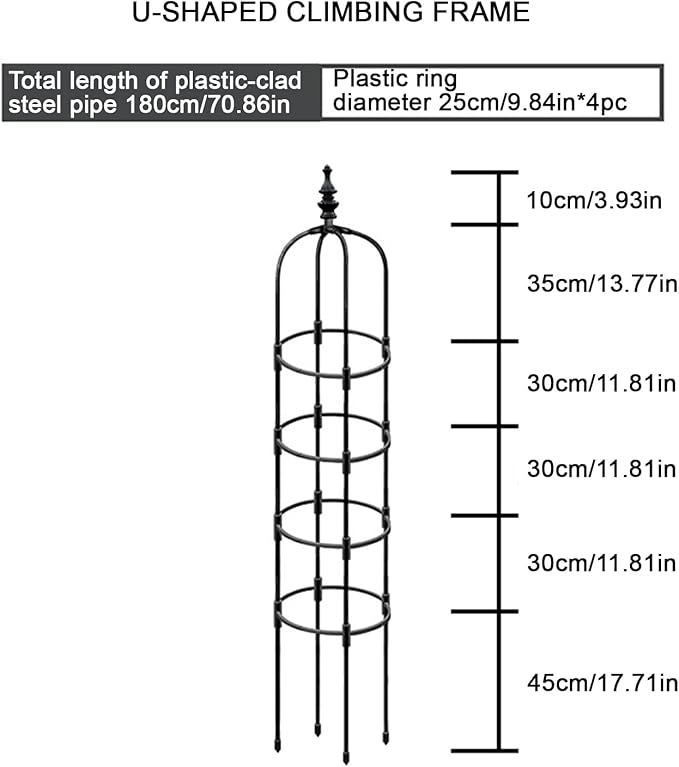 Garden Trellis for Climbing Plants Black Garden Trellises Potted Plant Climbing for Climbing Vines and Flowers Stands Indoor Outdoor(180CM)
