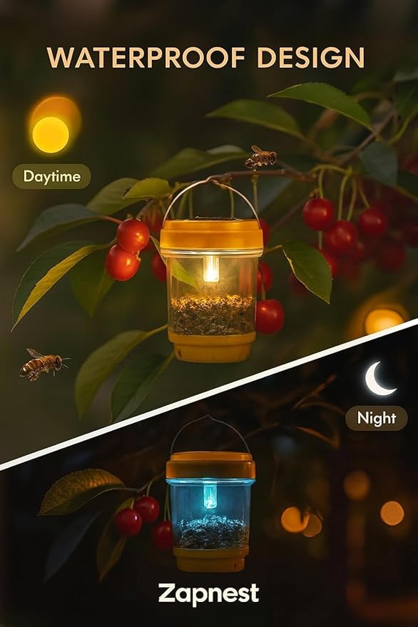 4 Pack Zapnest Solar Wasp Trap Outdoor Hanging Reusable Yellow Jacket Hornet Bee &amp Mud Dauber Catcher Bright Yellow Bug Repellent for Garden Patio &amp Yard