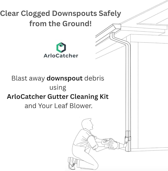 ArloCatcher 30-Foot Gutter Cleaning Kit for RYOBI Leaf Blower 40V 800 CFM RY40HPLB01 Leaf Blower– Two-Story Gutter Cleaning Tools from Ground Ladder Free Extension Pole Not Included
