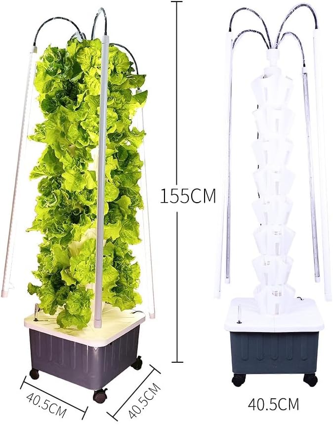 Hydroponics Growing Set with LED Grow Light Hydroponics Growing System Column-Type Water Mist Cultivation Fan-Shaped Water Distribution Design for Fruits(White)