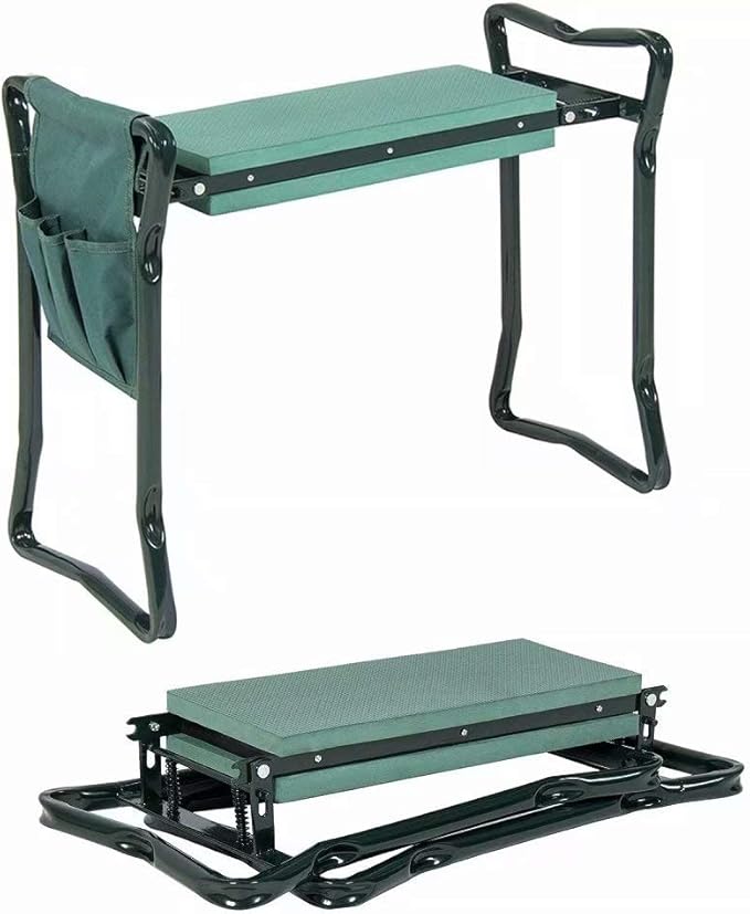 Folding Garden Kneeler and Seat with Tool Pouch Bag Thick Kneeling Pads Soft Decorative Garden Stools Workseats Portable Outdoor Foldable Kneeler Tools Bench