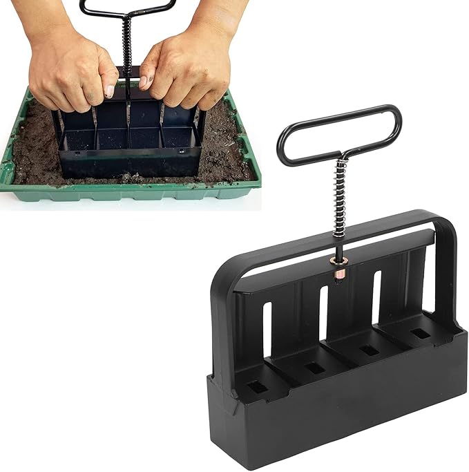 Hand Held Soil Blocker Double Row Soil Block Maker Tool Stainless Steel for Seed Start Garden Soil Potting Soil Seedling Greenhouse