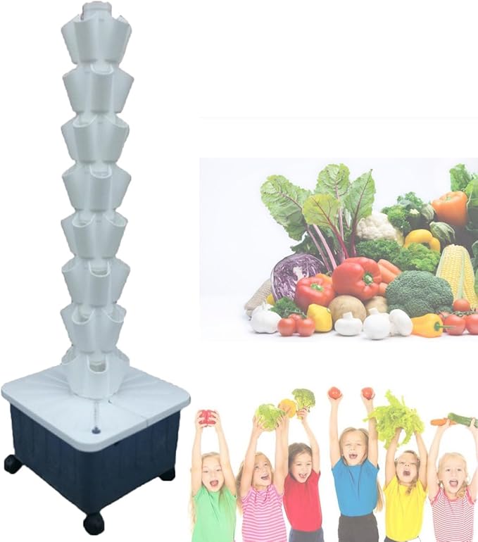 Vertical Farming Tower KitSoilless Cultivation Vertical Hydroponic Planting TowerHydroponic TowerHome/Garden/Farm/Greenhouse Vertical Tower Planters White-8-layer