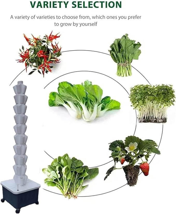 Vertical Hydroponic TowerSoilless Hydroponic Planting Columns TowerVertical Tower PlantersHydroponics Growing Towerfor Indoor/Outdoor White-10-layer