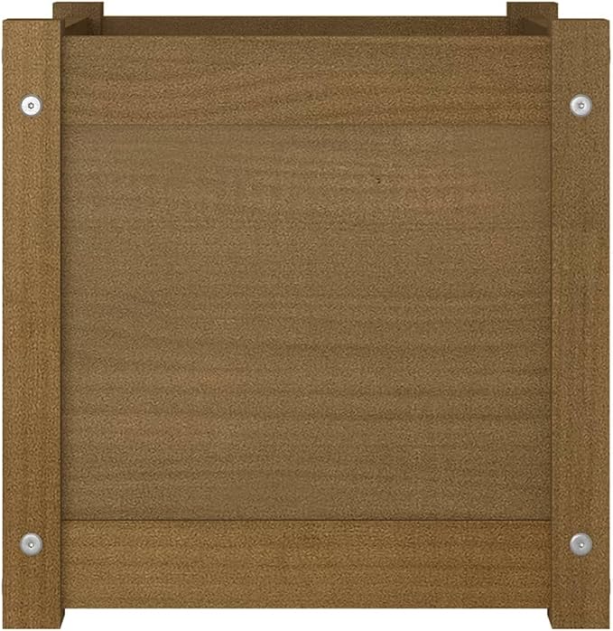 Honey Brown Solid Pinewood Planter Set of 2 Square 15.7 inch Outdoor Garden Planters for Patio Balcony Deck