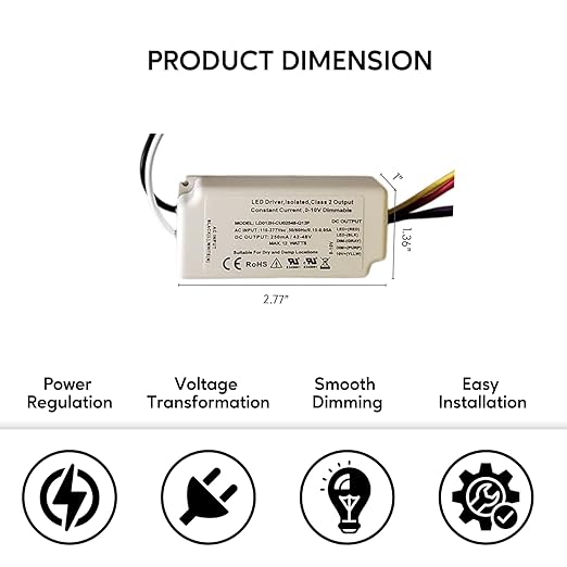 Ironsmith Lighting Products LED Driver with Triac Dimming Transformer - Efficient 120 Volts AC Input Convertible 27-42 Volts DC 11.8 Watt Dimmable from 100% to 1% - Corded Electric