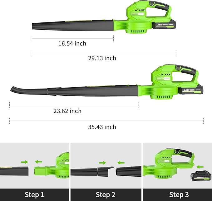 Leaf Blower Cordless 20V Electric Blower with 2 X 2.0Ah Batteries and Fast Charger 3 Speed Control Handheld Lightweight Leaf Blower for Lawn Care Patio Garden Cleaning etc