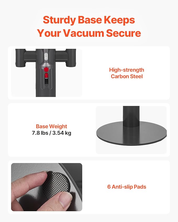 VEVOR Vacuum Stand Compatible With Dyson V7 V8 V10 V11 V12 V15 SV10 SV12 SV14 SV18 SV21 Upright Vacuum Cleaners &amp Accessories Stable Vacuum Stand Holder with 3 Clips and Adjustable Height