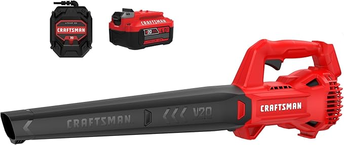 CRAFTSMAN V20 Leaf Blower Cordless with 4.0 Ah Battery and Charger 90 MPH 200 CFM Integrated Scraper Lightweight Easy Operation Handheld Blowers for Lawn Care (CMCBL710M1)