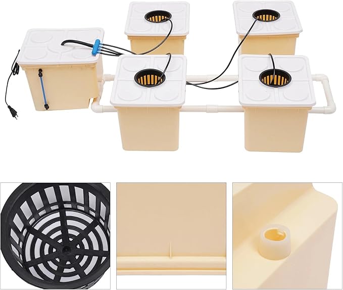 5-Bucket DWC Hydroponics Drip Growing System Deep Water Culture Indoor Gardening Grow Kit with W/Submerged Pump 11L Buckets w/Lid for Vegetables Herbs Flowers for Balcony/Home