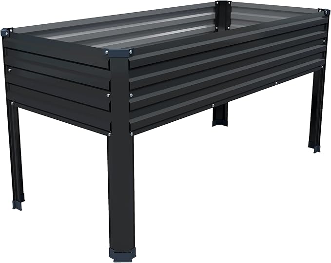Galvanized Raised Garden Bed with Legs48×24×30in Elevated Planter Box for BackyardGarden Patio Balcony 350lb CapacityPlanters for Outdoor PlantsBlack
