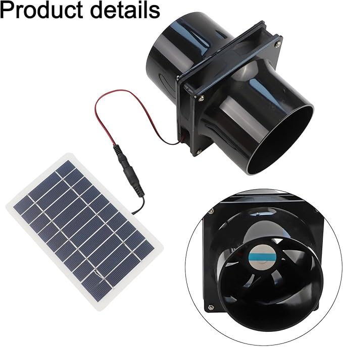 10W 12V Solar Exhaust Fan Kit With Round Duct And ABS Housing Solar Panel Powered Ventilation For RV Attic Greenhouse Boat(black)