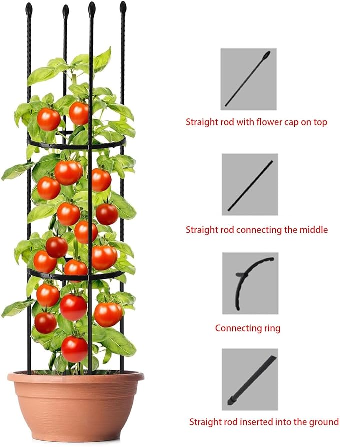 Garden Trellis for Climbing Plants Garden Obelisks Metal Tomato Cage Plant Support Adjustable Height Climbing Plant Support Pot Trellis for Flower Vegetable Tomato Vines(110x22cm)
