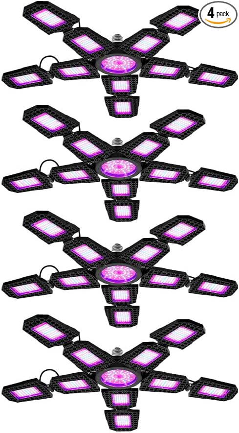 4Pack 400W LED Plants Light E27 Deformable Grow Lamp Bulbs Seedling Hydroponic Fill Lamp 100-277V Foldable Greenhouse Tent Planting Box UV/IR Vegs Flower Fruit Cactus Potted Moss Cultivate Lighting